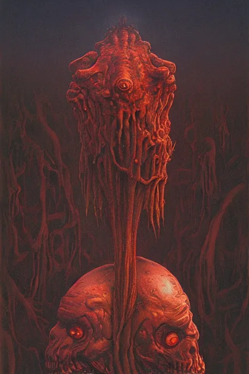 Image similar to something strange in my large banana, by zdzislaw beksinski, by dariusz zawadzki, by wayne barlowe, gothic, surrealism, cosmic horror, lovecraftian, cold hue's, warm tone gradient background, concept art, beautiful composition