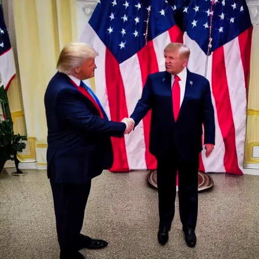 Prompt: 4 k hdr full body wide angle sony portrait of ron desantis kissing donald trump with moody stormy overcast lighting