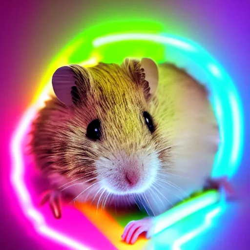 Image similar to cyberpunk rainbow hamster made of glowing neon lights, 8 k, hd