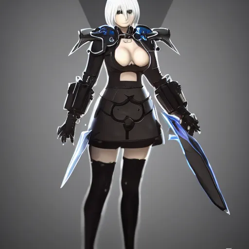 Image similar to full body shot of 2B (Nier Automata) as a Starcraft 2 character, artstation cgsociety highly-detailed