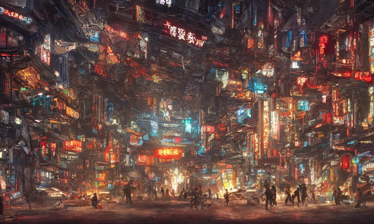 Image similar to Interior of a Chinese cyberpunk city, by Jeff Easley, trending on artstation