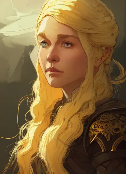 Image similar to concept art of a beautiful gold haired female healer. game of thrones character design by laurie greasley and sherree valentine daines concept art, matte, sharp focus, illustration, hearthstone, art by artgerm and greg rutkowski and alphonse mucha