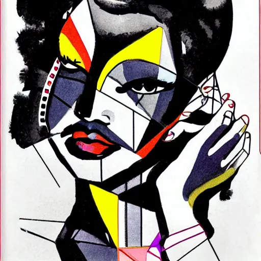 Prompt: noir woman by buckminster fuller, colorful, sketch