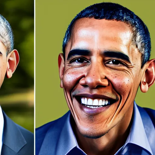 Image similar to A portrait Obama teams up with a teenage Obama, perfect faces, 50 mm, award winning photography