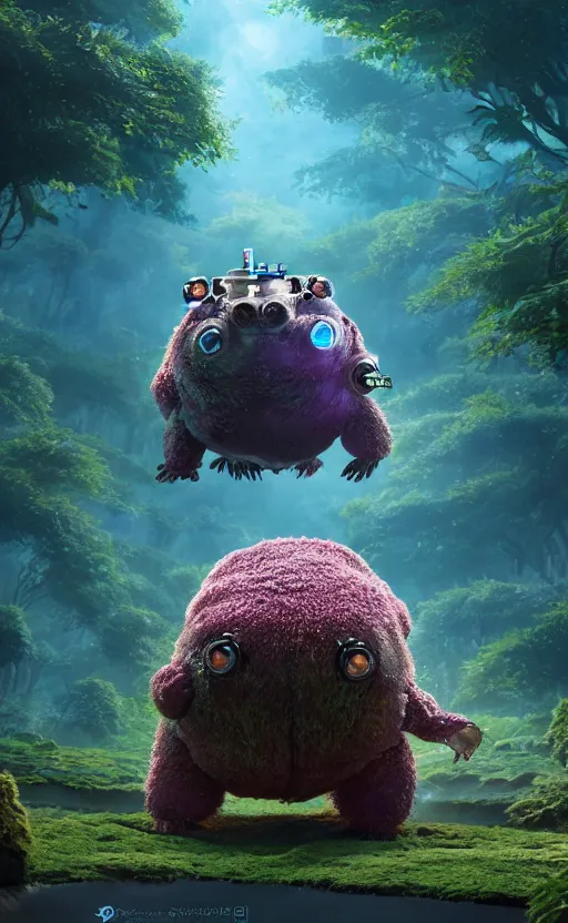 Prompt: microscopic tardigrades, magical forest, community, water bear, robots, electric, furry, soft, concept art, intricate details, highly detailed, photorealistic, disney pixar, octane render, iridescent, anime, 8 k