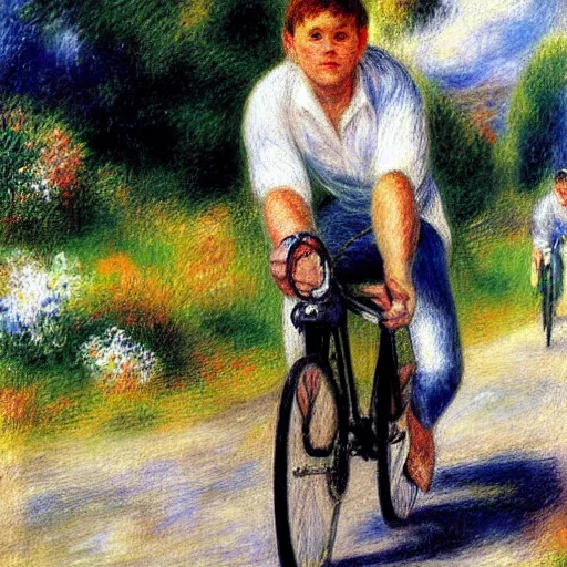 Image similar to jonas vingegaard on his bike art by renoir.