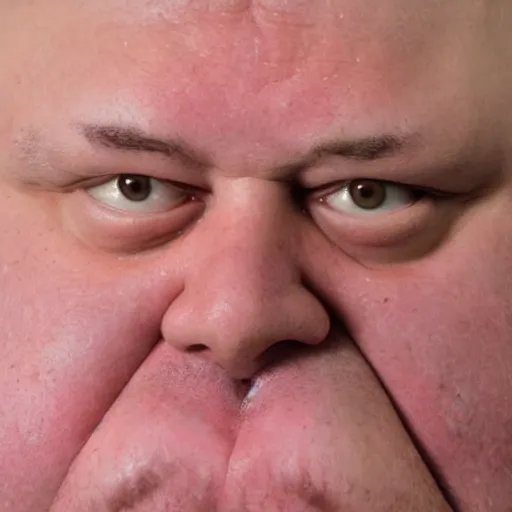 Prompt: obese sweaty man close up photograph