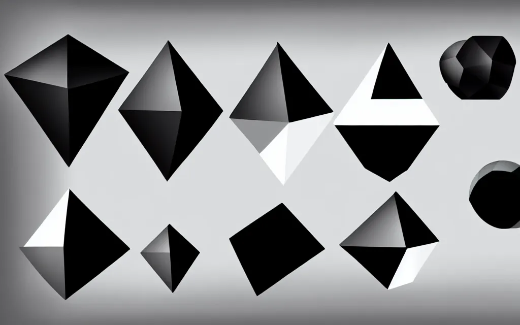 Image similar to a black sphere | a black cube | a black pyramid, 3 different shapes, on a white background, vector art, in a row