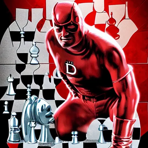 Image similar to daredevil playing chess, movie poster, marvel