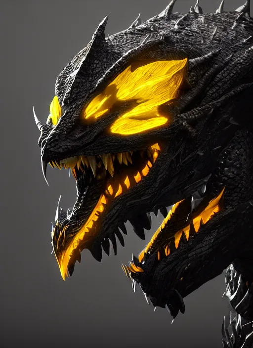 Prompt: black dragon with yellow eyes, dnd, realistic, photorealistic, ultra detailed, trending on artstation, octane render, 4 k, 8 k