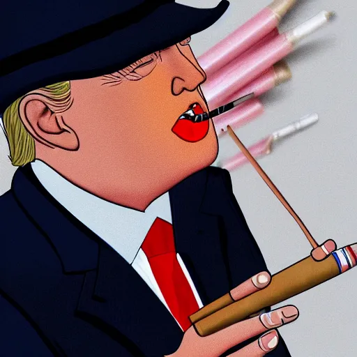 Image similar to a high detail photo of donald trump smoking a cigarrette, subject= donald trump, subject detail: extremly detailed, subject action: smoking a cigar, photorealism, dramatic lighting, award winning photograph, trending on artstation