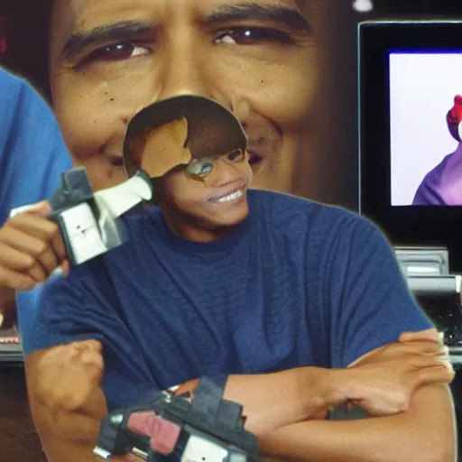 Image similar to Barack Obama playing Super Smash Bros. Melee on Gamecube ,-W 704