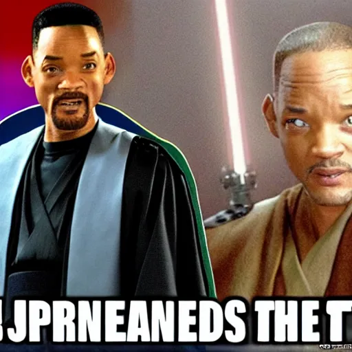 Image similar to will smith is on the jedi council but he will not be granted the rank of master, will thinks its outrageous and unfair