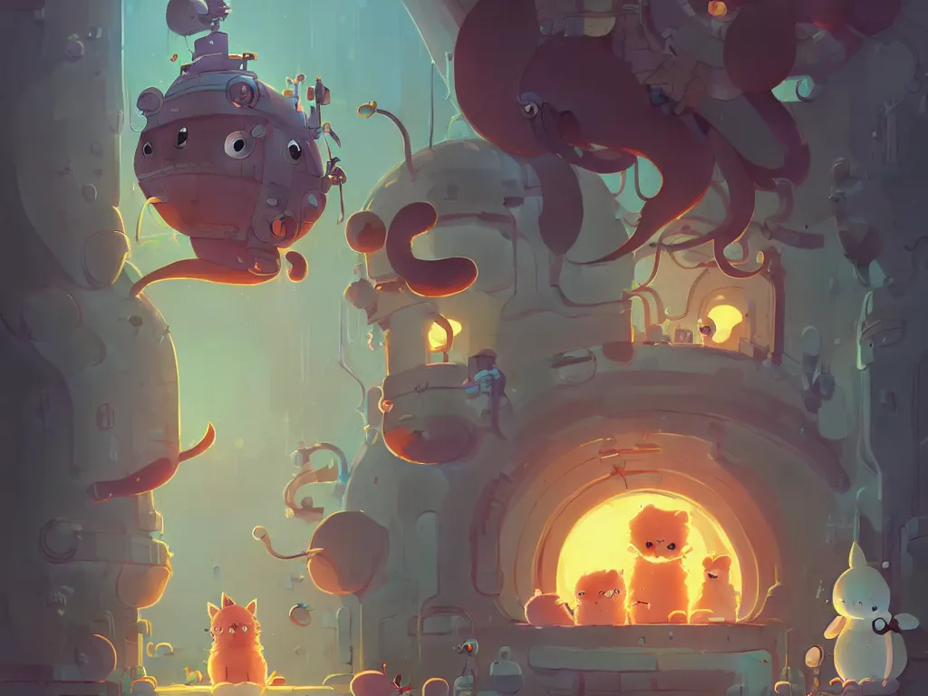 Prompt: collection of cute animals in cryochambers, moody :: studio ghibli, beeple and James Gilleard and Justin Gerard :: ornate, dynamic, particulate, rich colors, intricate, elegant, highly detailed, centered, artstation, smooth, sharp focus, octane render, 3d