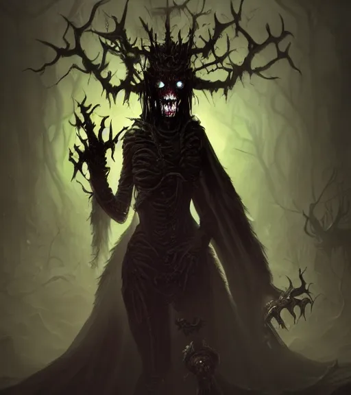 Image similar to gothic necrolord female with zombie servents, digital painting, liminal eerie midnight backlit, a picture taken by Michael Komarck and Daniel Ljunggren