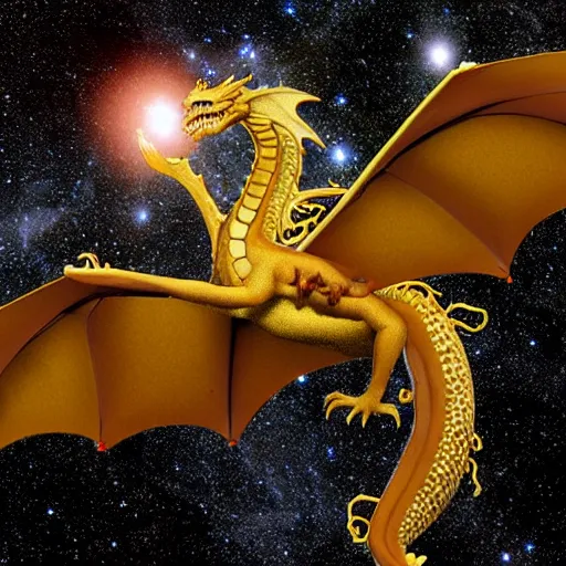 Prompt: photo of dragon in space