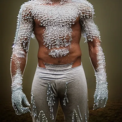 Image similar to ultra detailed photo of a man with many icey arms covering his entire body