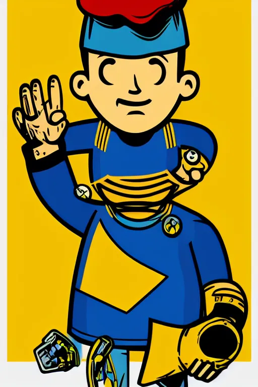 Image similar to fallout 7 6 retro futurist illustration art by butcher billy, sticker, colorful, illustration, highly detailed, simple, smooth and clean vector curves, no jagged lines, vector art, smooth andy warhol style