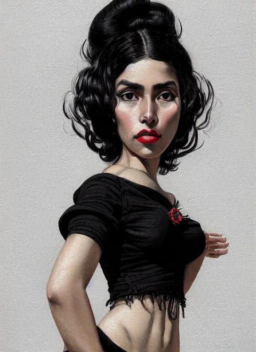 Prompt: portrait of a latino woman with a crooked nose and a confident expression, 1 9 6 0 s, black clothes, punk, funk, intricate, elegant, highly detailed, digital painting, artstation, concept art, smooth, sharp focus, illustration, art by wlop, mars ravelo and greg rutkowski