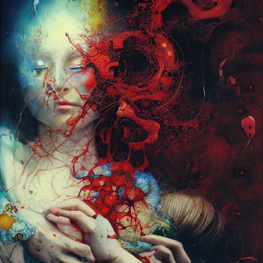 Prompt: UHD God playing Russian roulette, by Ayami Kojima, Amano, Karol Bak, Mark Brooks, tonalism, rich deep colors. Beksinski painting, art by Adrian Ghenie and Gerhard Richter. art by Takato Yamamoto. masterpiece