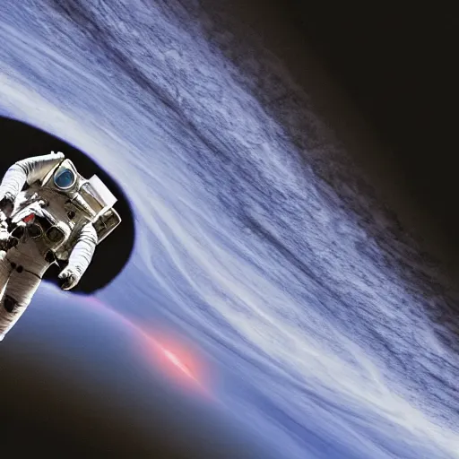 Prompt: photograph of an astronaut going through a black hole