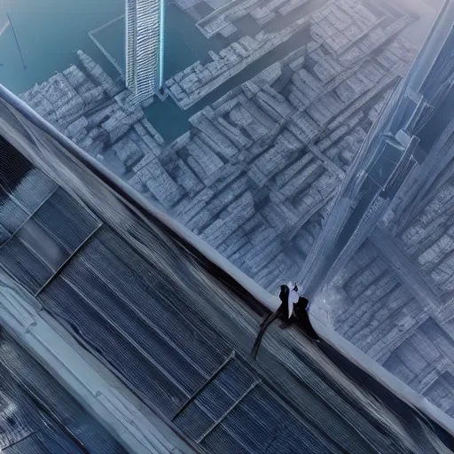 Image similar to closeup of a man [ standing on the pinnacle of the burj khalifa ]!!, holding a camera, viewing out into a futuristically adequate city, dusk atmosphere, digital art illustrated by max hay and greg rutkowski, [ synthwave ]!!, golden ratio!!, centered!!