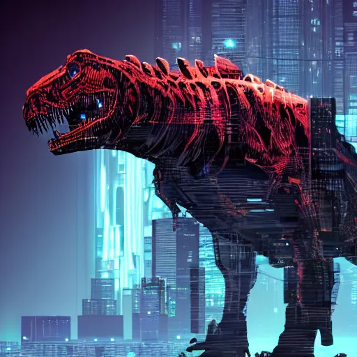 Image similar to a cyberpunk glowing t - rex