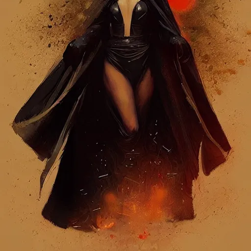 Image similar to “a beautiful girl wearing a black robe performing a satanic ritual by Greg Rutkowski, dark fantasy, realism, trending on Artstation”