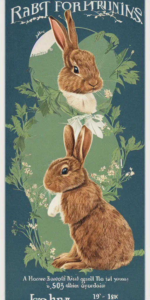 Image similar to a rabbit in the style of a 1 9 0 0 s poster advertisement