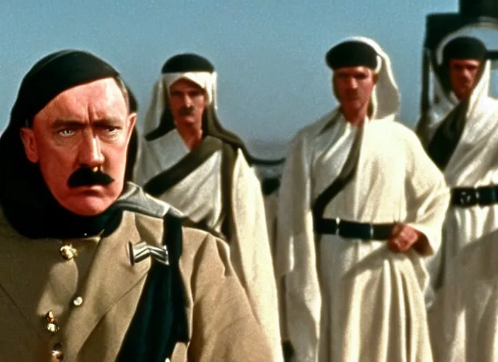 Image similar to a film still of adolf hitler in lawrence of arabia ( 1 9 6 2 ), technicolor