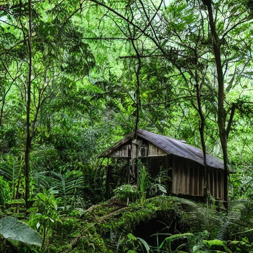 Image similar to An old Gast station in a dense jungle