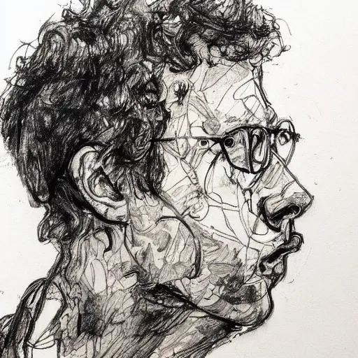 Image similar to a realistic yet scraggly portrait sketch of the side profile of a stern and sophisticated napoleon dynamite, trending on artstation, intricate details, in the style of frank auerbach, in the style of sergio aragones, in the style of martin ansin, in the style of david aja, in the style of mattias adolfsson