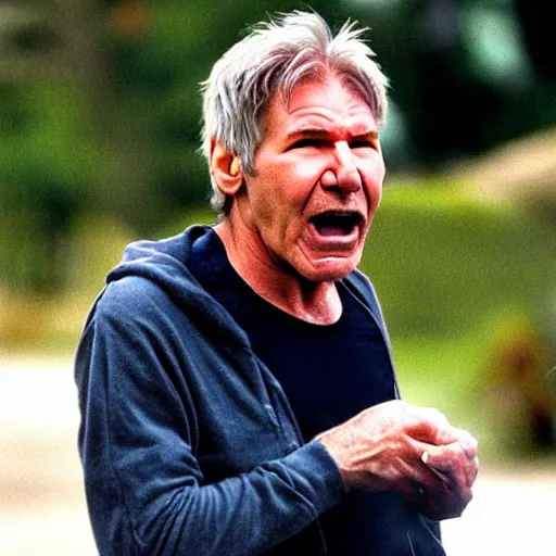 Prompt: high speed photos of harrison ford sneezing