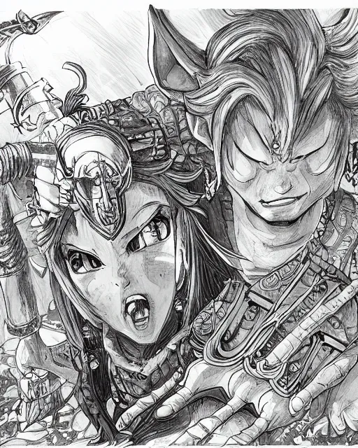 Image similar to A merchant selling treasuries and potions, high detailed store, black and white, fantasy art, goblin art, in the style of masami kurumada, illustration, epic, fantasy, intricate, hyper detailed, artstation, concept art, smooth, sharp focus, ray tracing