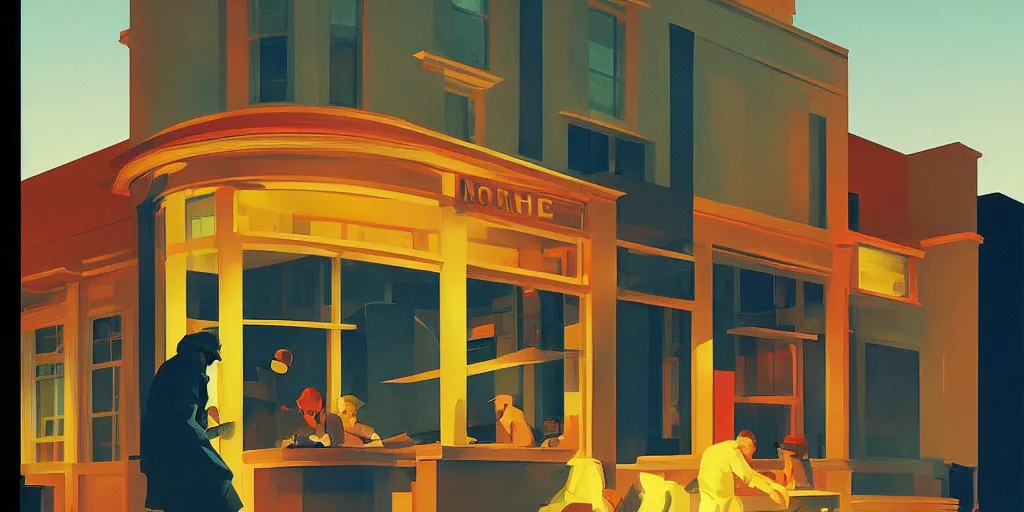 Prompt: incredible full page illustration, moon hitting earth, Edward Hopper and James Gilleard Zdzis