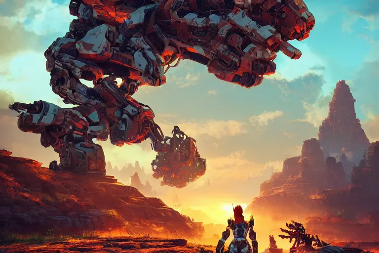 Image similar to rockbreaker machine mecanical creature robot of horizon forbidden west horizon zero dawn radiating a glowing aura global illumination ray tracing hdr fanart arstation by ian pesty and alena aenami artworks in 4 k