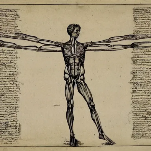 Image similar to page of an old anatomy book of fantastic creatures, depicting the anatomy of a magical fairy, laid out like the vitruvian man, old parchment