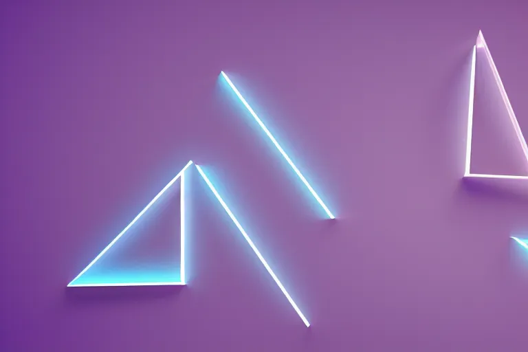 Prompt: clay rendering of simple angular geometric shapes with sharp edges, small fluorescent tube lights illuminate the shapes, cool purple aqua lighting, cgi, ambient occlusion, masterwork, instagram, 3 d design, advertising visualization, splash page, widescreen 4 k