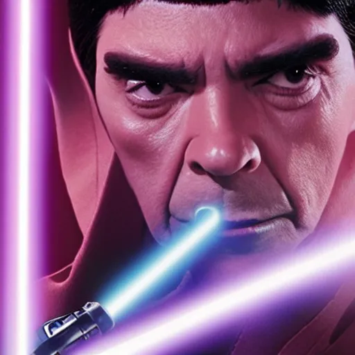 Image similar to Jedi Spock wielding a purple lightsaber