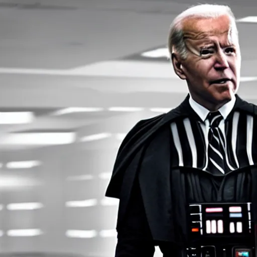 Image similar to joe biden as darth vader without his helmet, movie still, cinematic lighting