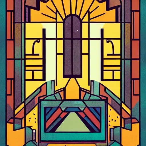 Prompt: a painting beautiful window open, digital illustration, colorful architectural drawing, art deco style art print, a ultrafine detailed painting by aguilera reyes, behance contest winner, vintage, native art, trend in behance hd, 2 d game art, detailed painting