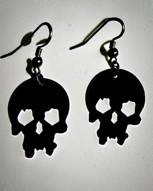 Image similar to spooky cartoon skull, 2 d lasercut earrings, in the style of heavy metal fakk 2