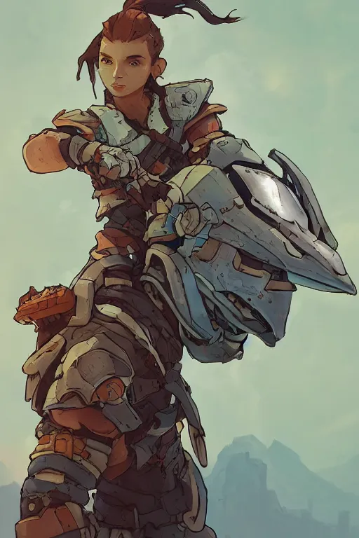 Image similar to combination suit armor aloy horizon forbidden west horizon zero dawn robot ninja mask helmet backpack tribal, art gta 5 comics, official fanart behance hd artstation by jesper ejsing, by rhads, makoto shinkai and lois van baarle, ilya kuvshinov, ossdraws radiating a glowing aura cgi rtx 2 0 2 2