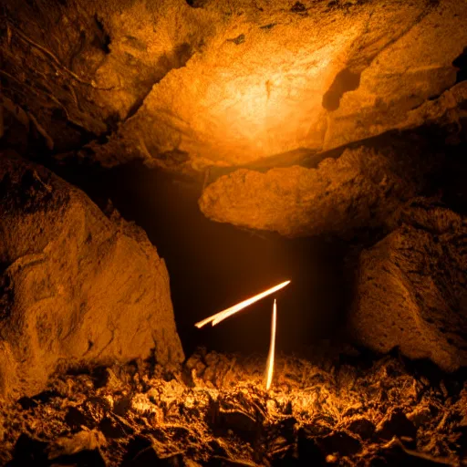 Image similar to closeup studio photograph of a lit match in a dark cave, dramatic lighting, edited in photoshop