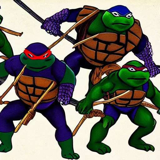 Image similar to the Ninja Turtles, drawn by Michelangelo