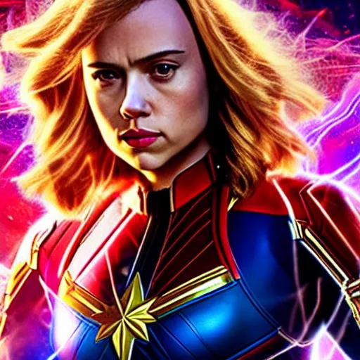 Image similar to scarlett johansson as captain marvel, coherent, 4 k, detailed