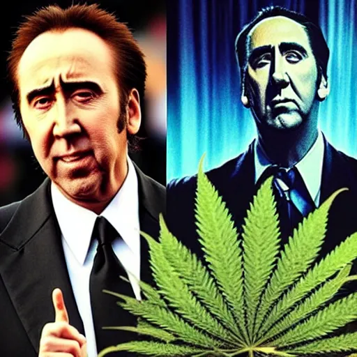 Image similar to Nicolas Cage as the cannabis pope