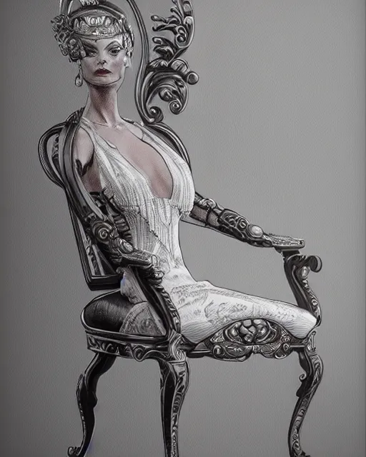 Image similar to highly detailed chair in the form of a margot robbie, trending on artstation, intricate details, energetic composition, concept art, illustration, elegant art, global illumination