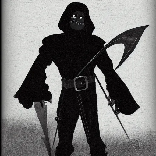Image similar to portrait of a raven species humanoid rogue archer. he is wearing a vantablack cloak and is looking valiant. portrait hung up in a windows 9 8 castle. r / oldschoolfantasy