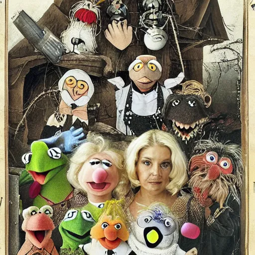 Image similar to Muppets designed by H.R. Giger and Hieronymus Bosch